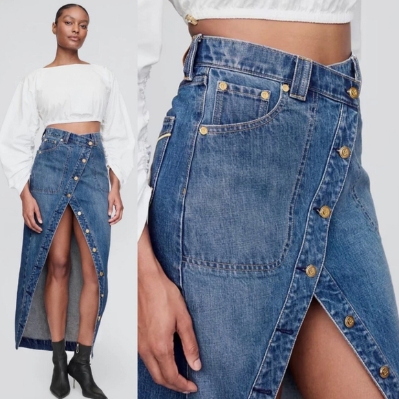 GAP x CULT GAIA Asymmetric Blue Denim Maxi Skirt. Sz 30/10 NWT - Picture 1 of 10